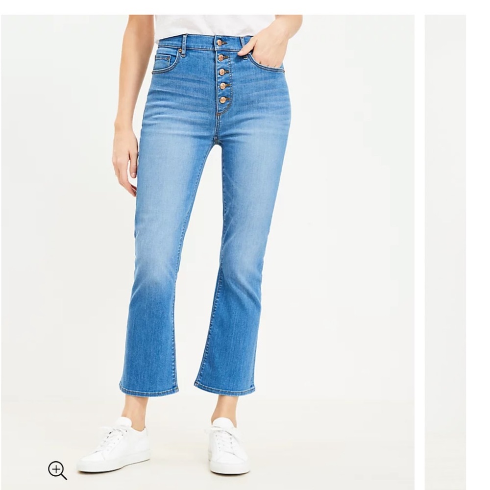 J Crew 26 Tall New Mid Rise Button Fly Flare Crop All Day Stretch Northern Blue